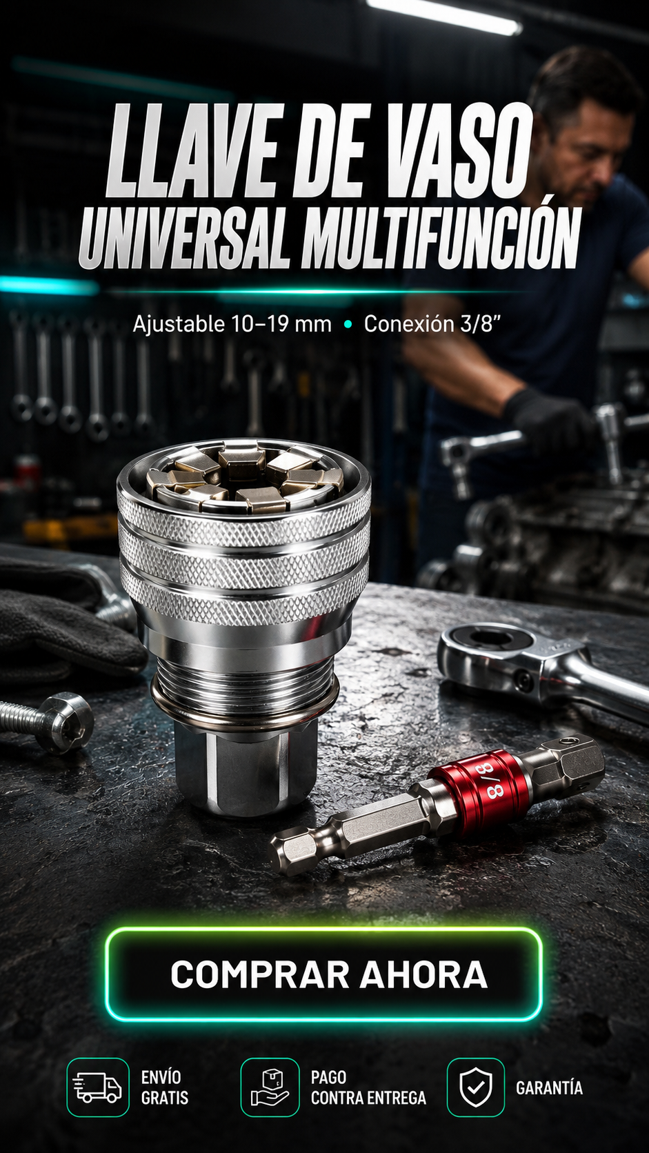 Llave de Vaso Universal Multifunción-Una sola herramienta. Múltiples medidas.