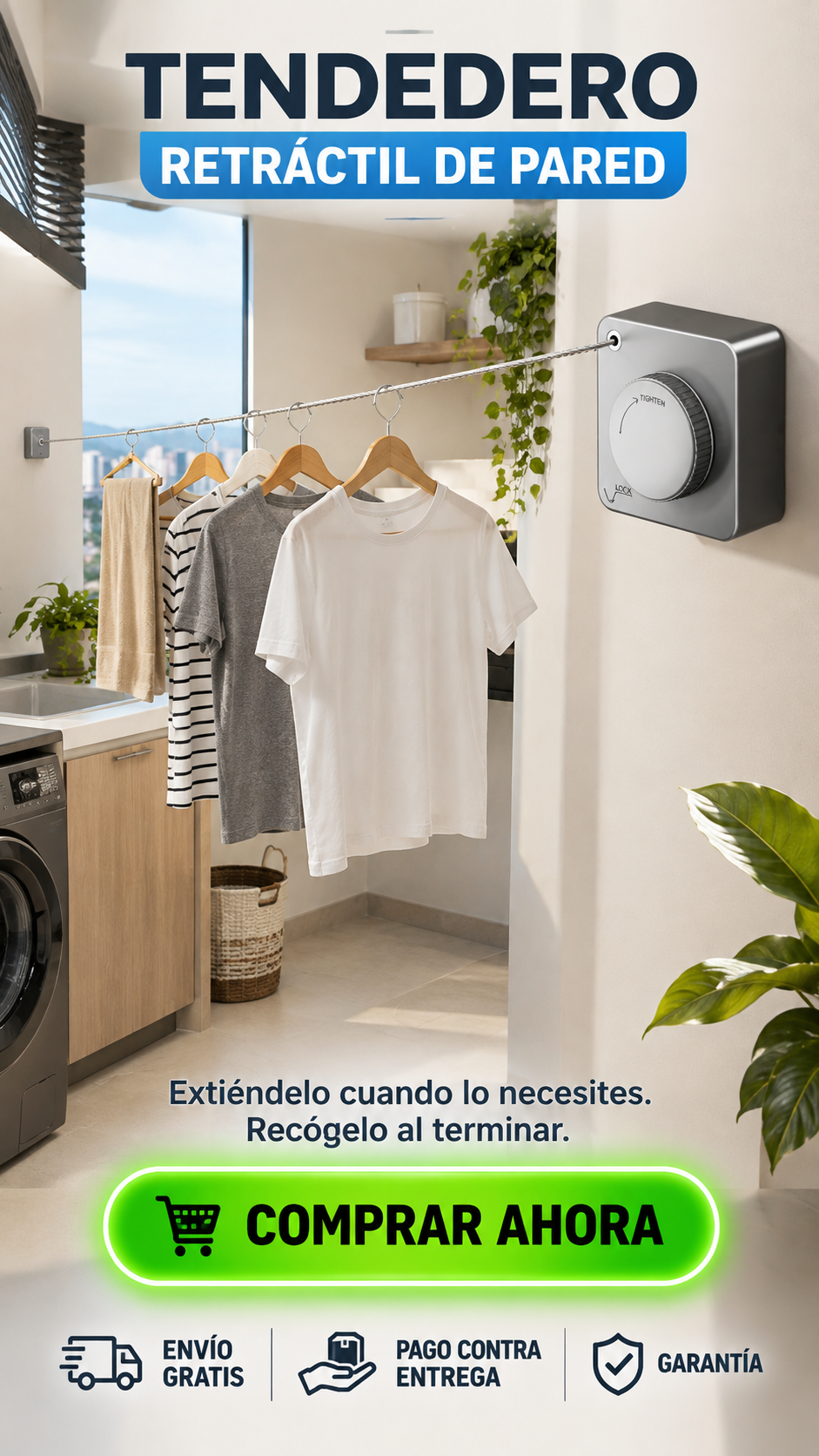 Tendedero Retráctil de Pared-Más espacio cuando lo necesitas.