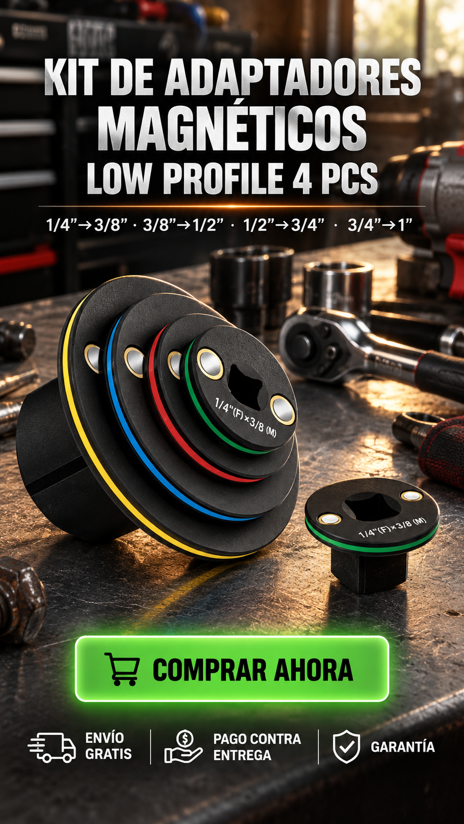 Kit de Adaptadores Magnéticos Low Profile 4 PCS-4 medidas. Menos espacio. Más posibilidades.