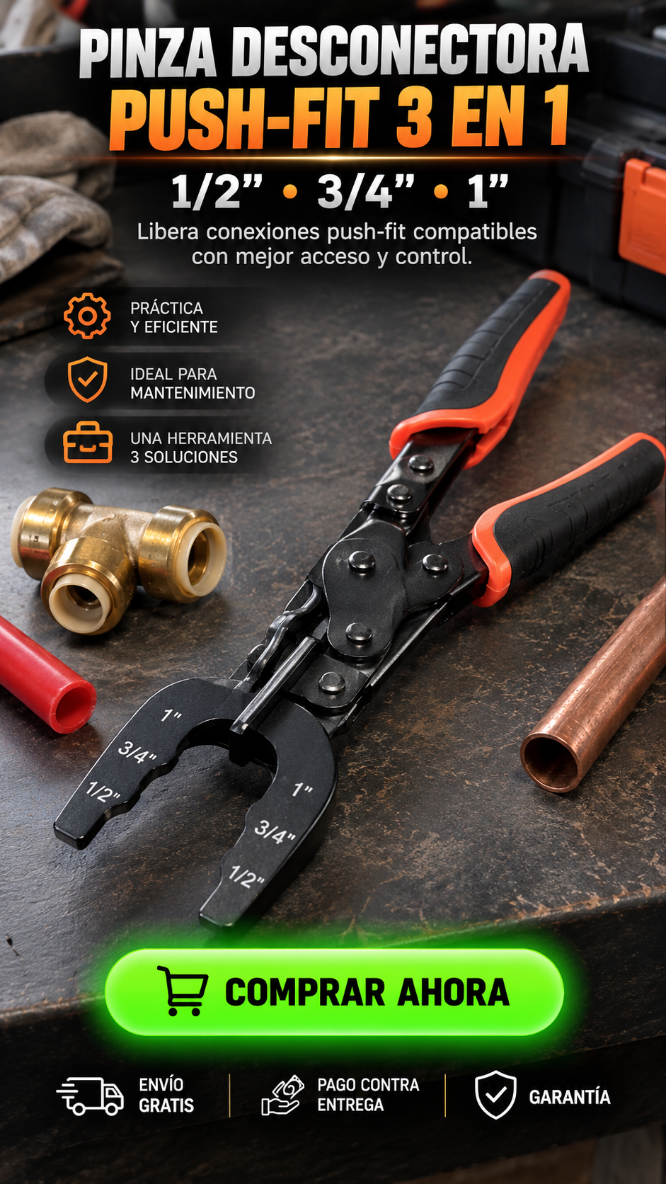 Pinza Desconectora Push-Fit 3 en 1-Desconecta fácil. Trabaja con control.