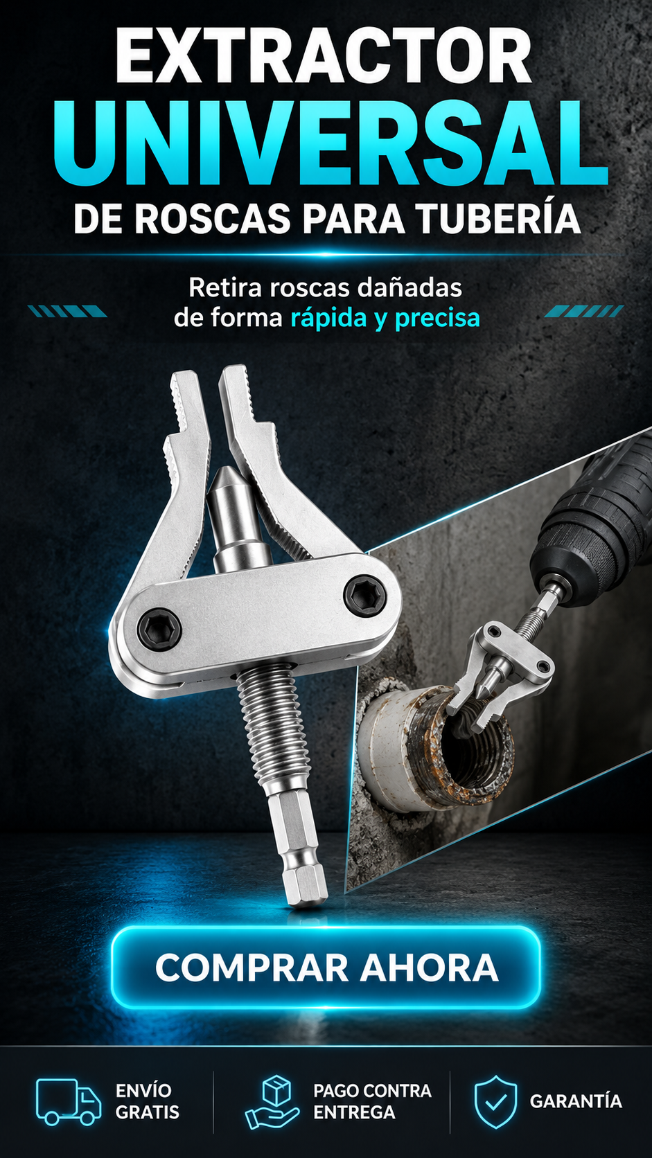 Extractor Universal de Roscas para Tubería-Extrae roscas rotas rápido y sin complicaciones.