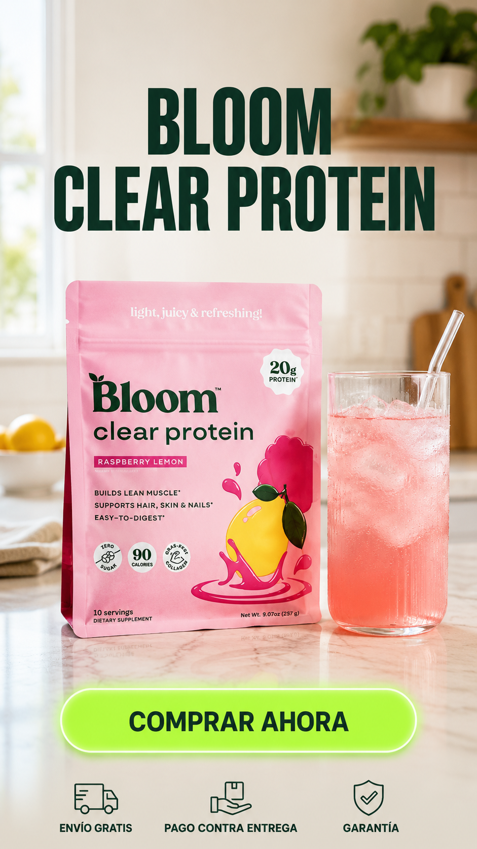 Bloom Clear Protein-20 g de proteína. Ligera, refrescante y deliciosa.