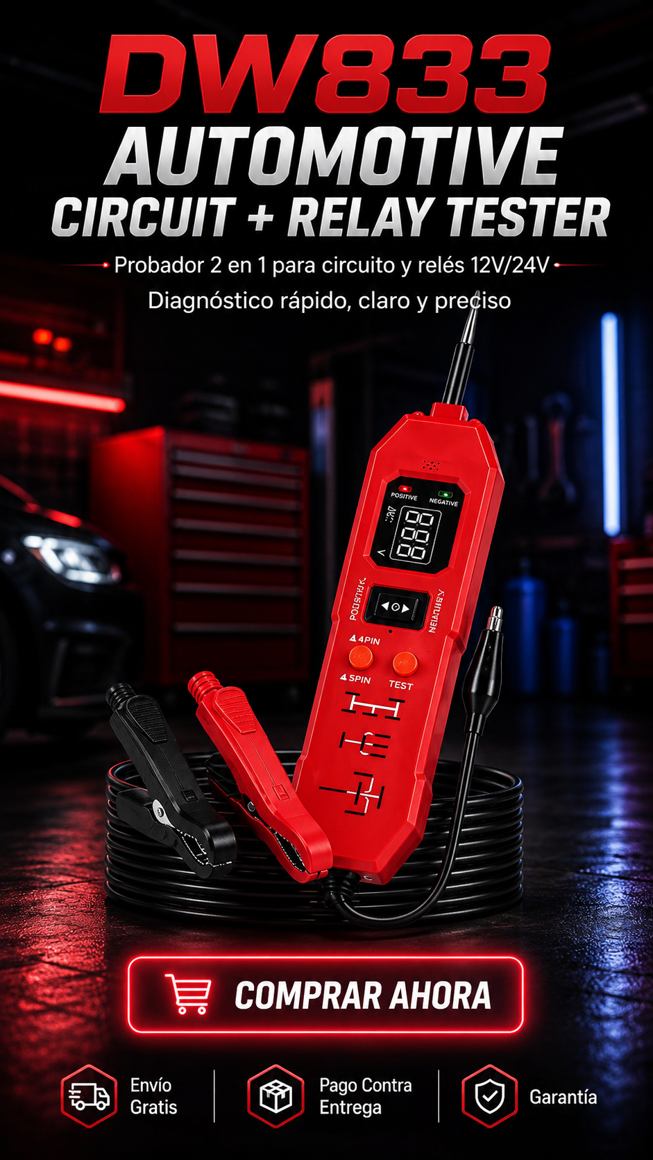 DW833 Automotive Circuit + Relay Tester-Detecta. Prueba. Diagnostica. En segundos.