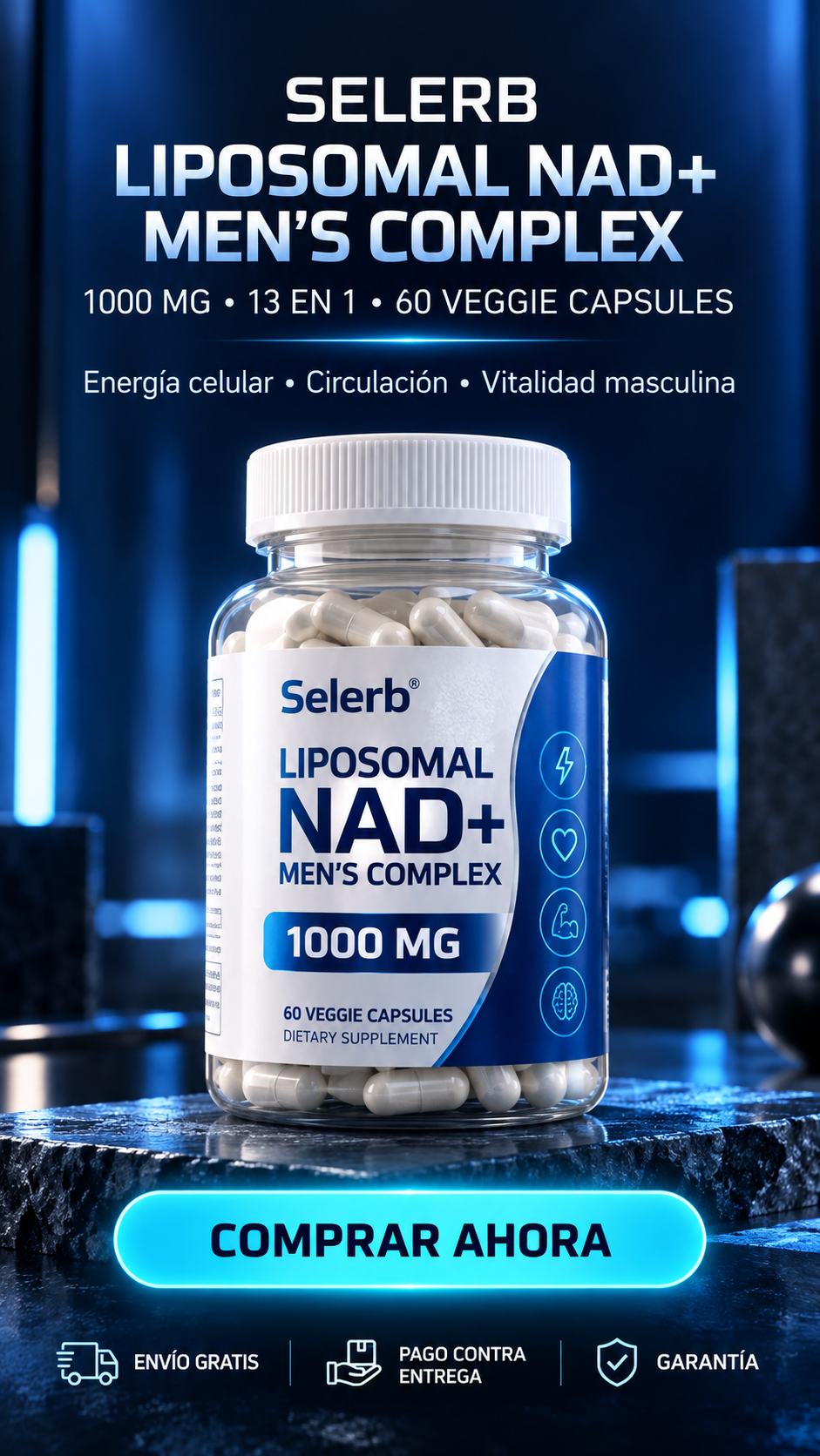 Selerb Liposomal NAD+ Men’s Complex-Energía, vitalidad y rendimiento para tu día.