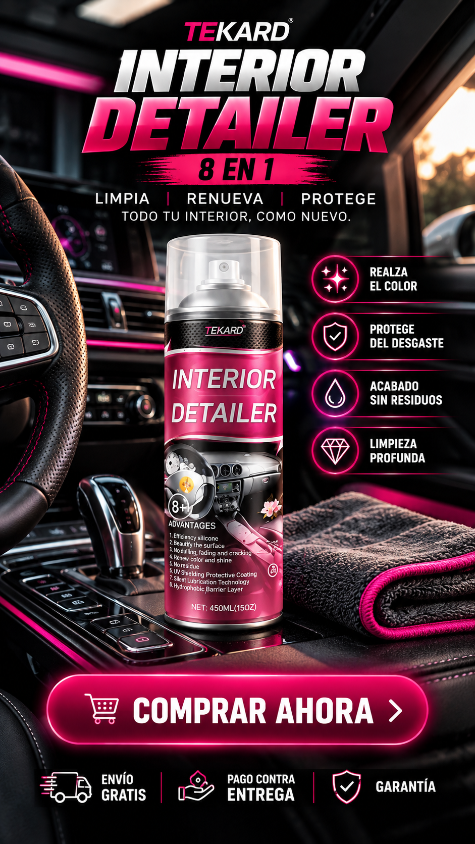 TEKARD Interior Detailer 8 en 1-Renueva. Protege. Realza cada detalle.