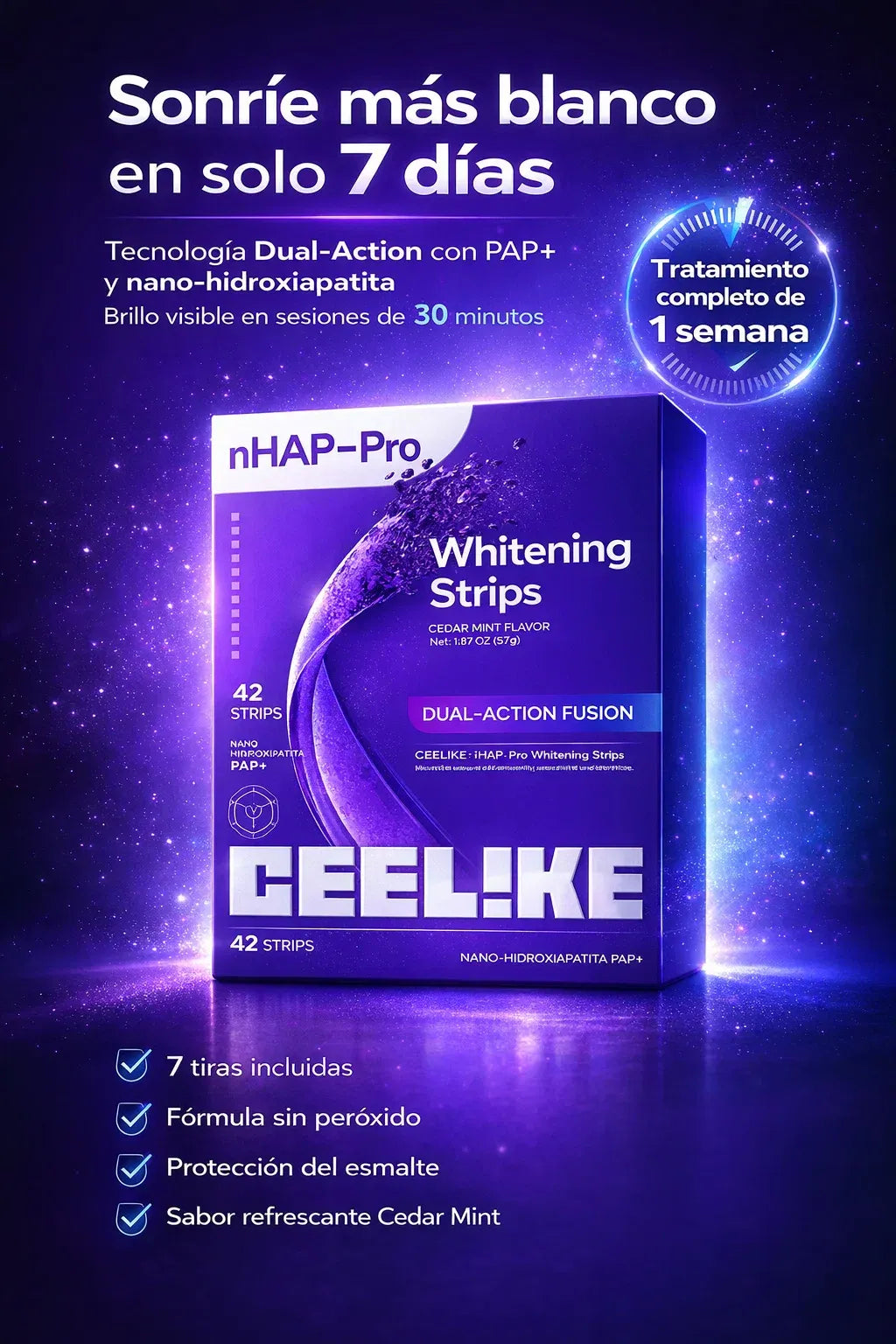 Blancura nHAP– 😁✨ con 7 tiras que cuidan tu esmalte mientras iluminan tu sonrisa 🛡️🦷