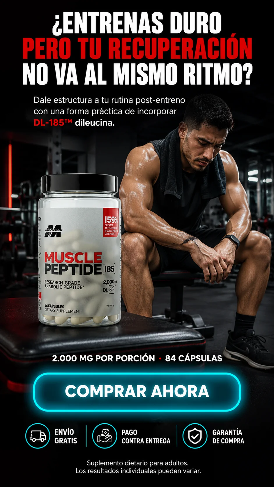 MuscleTech Muscle Peptide 185-Potencia avanzada para una recuperación muscular de alto nivel.